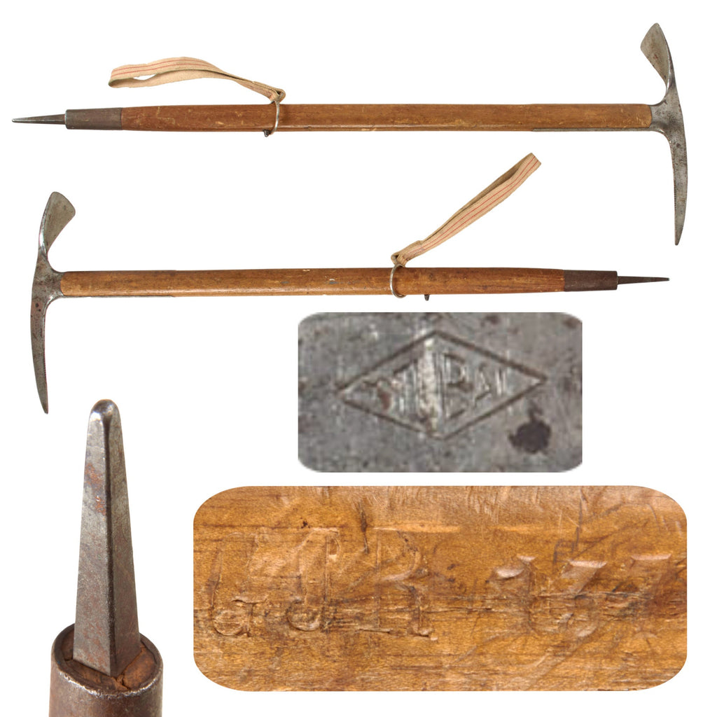Original German WWII Austrian-Made 137th Mountain Hunters Regiment Mountain Trooper’s Ice Pickaxe - Unit Marked - Gebirgsjäger Spitzhacke Original Items