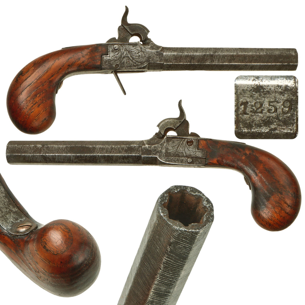 Original Belgian Percussion Boxlock Vest Pistol Serial 1259 with Turn Off Barrel and Fold Out Trigger - Circa 1845 Original Items