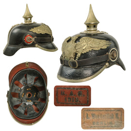Original Imperial German WWI Prussian M1895 Garde Infantry EM-NCO Pickelhaube Helmet with Correct Garde-Corps Depot Stamp & Original Cockades - Dated 1913 - Size 56