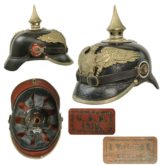 Original Imperial German WWI Prussian M1895 Garde Infantry EM-NCO Pickelhaube Helmet with Correct Garde-Corps Depot Stamp & Original Cockades - Dated 1913 - Size 56 Original Items