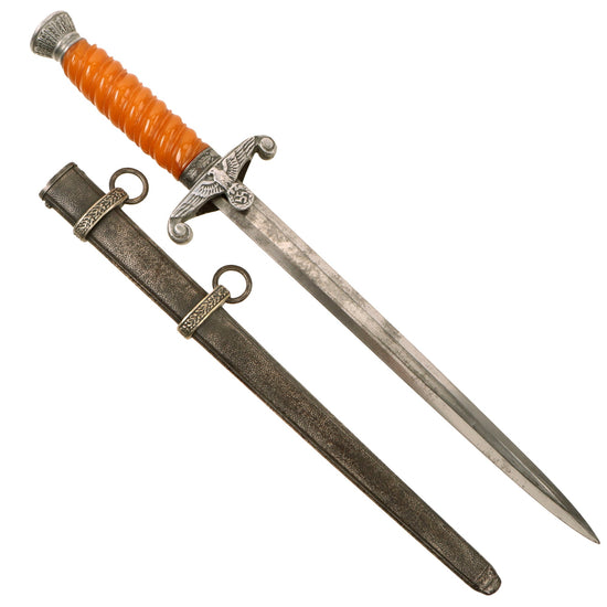 Original German WWII Army Heer Officer Dagger by Max Weyersberg with Rare Glass Grip and Scabbard - WMW Waffen Original Items