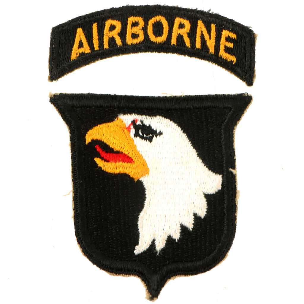 Original U.S. WWII Attributed Type 1 101st Airborne Division Red Tongue Patch with Detached Rocker Original Items