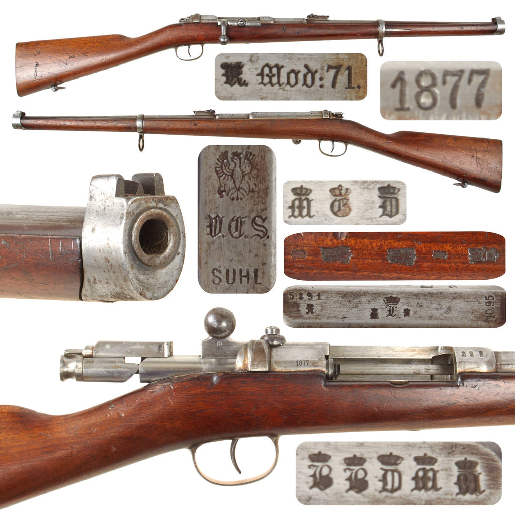 Original German Mauser Model K.1871 Carbine by V.C. Schilling of Suhl with Bavarian Markings and Excellent Bore Dated 1877 - Matching Serial 5891 Original Items