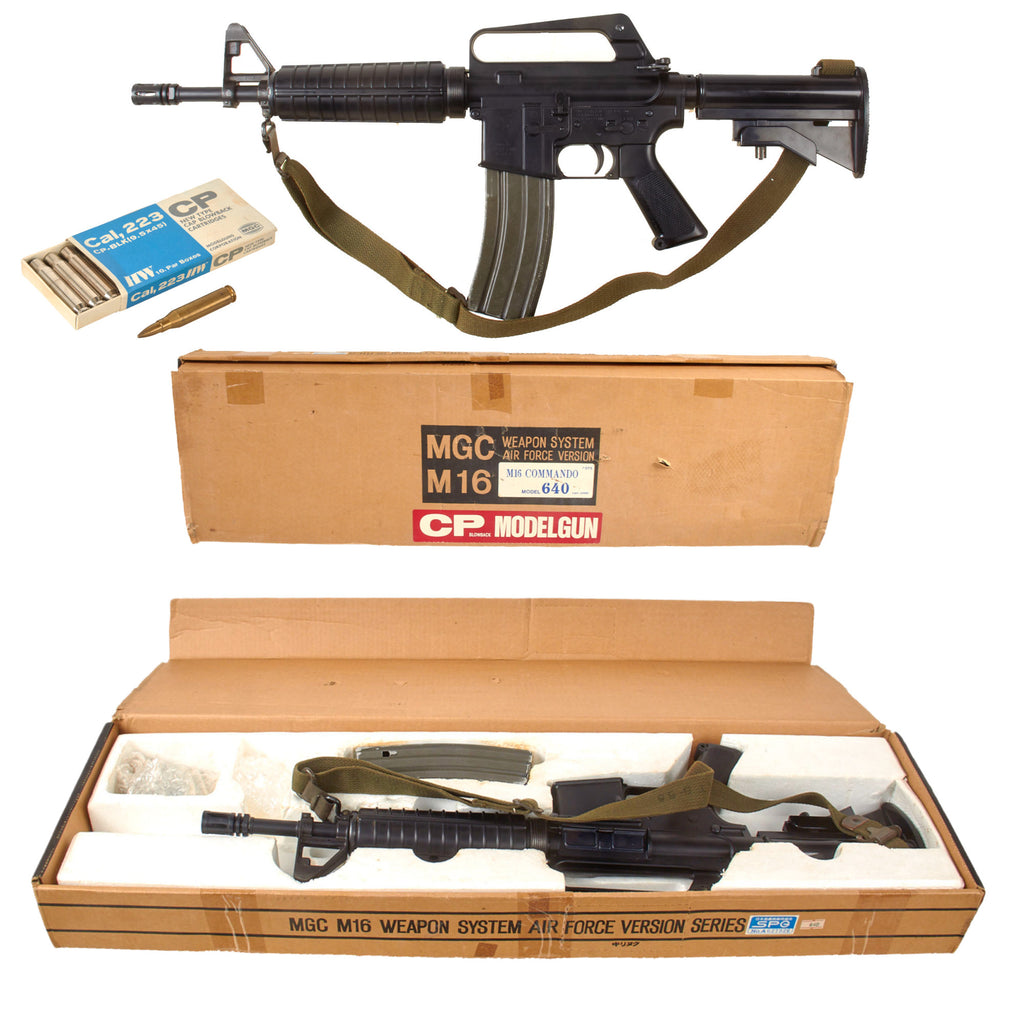 Original U.S. MGC-M16 Commando Model 640 Air Force Version Replica M16 Cap Plug Firing Gun by MGC Japan with Cap Blowback Cartridges in Box Original Items