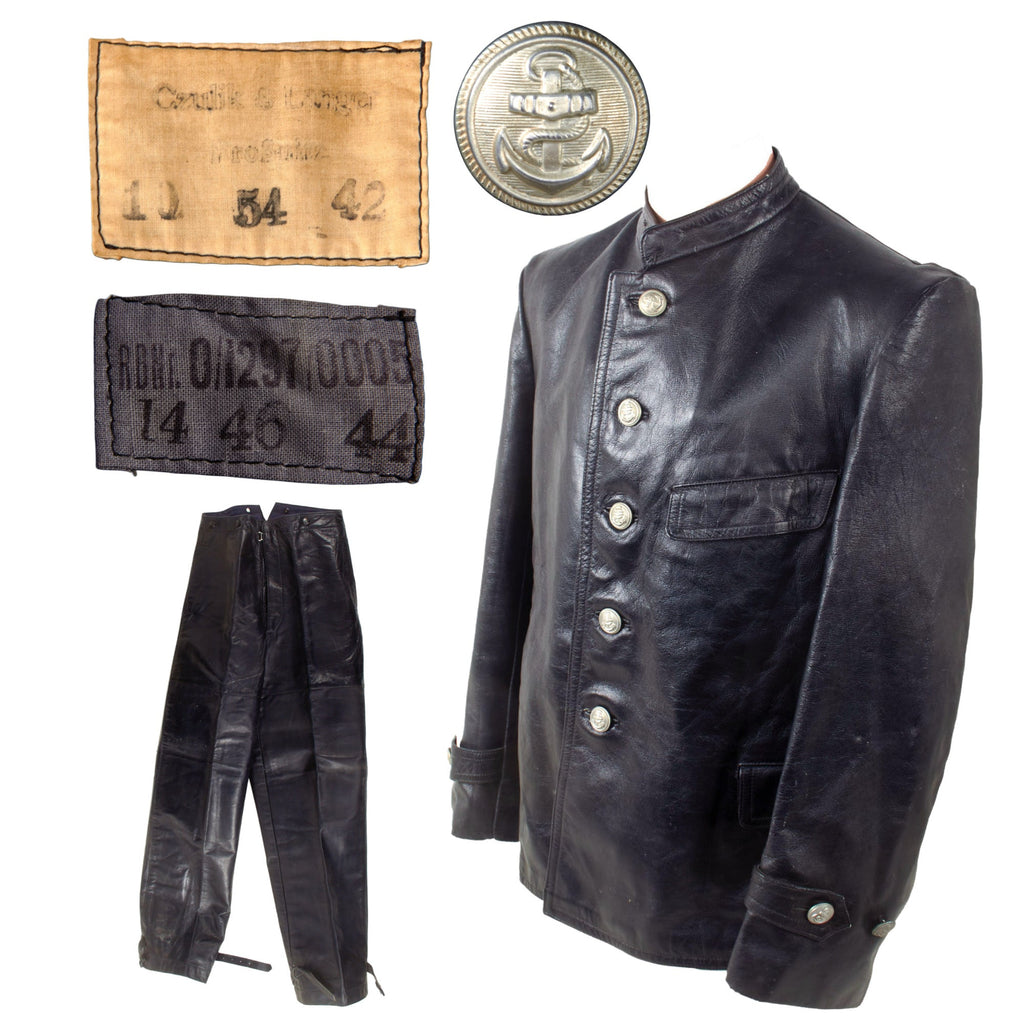 Original German Kriegsmarine Private Purchase U-Boat Leather Jacket and Trouser Set - Maker Marked with Sizes Original Items