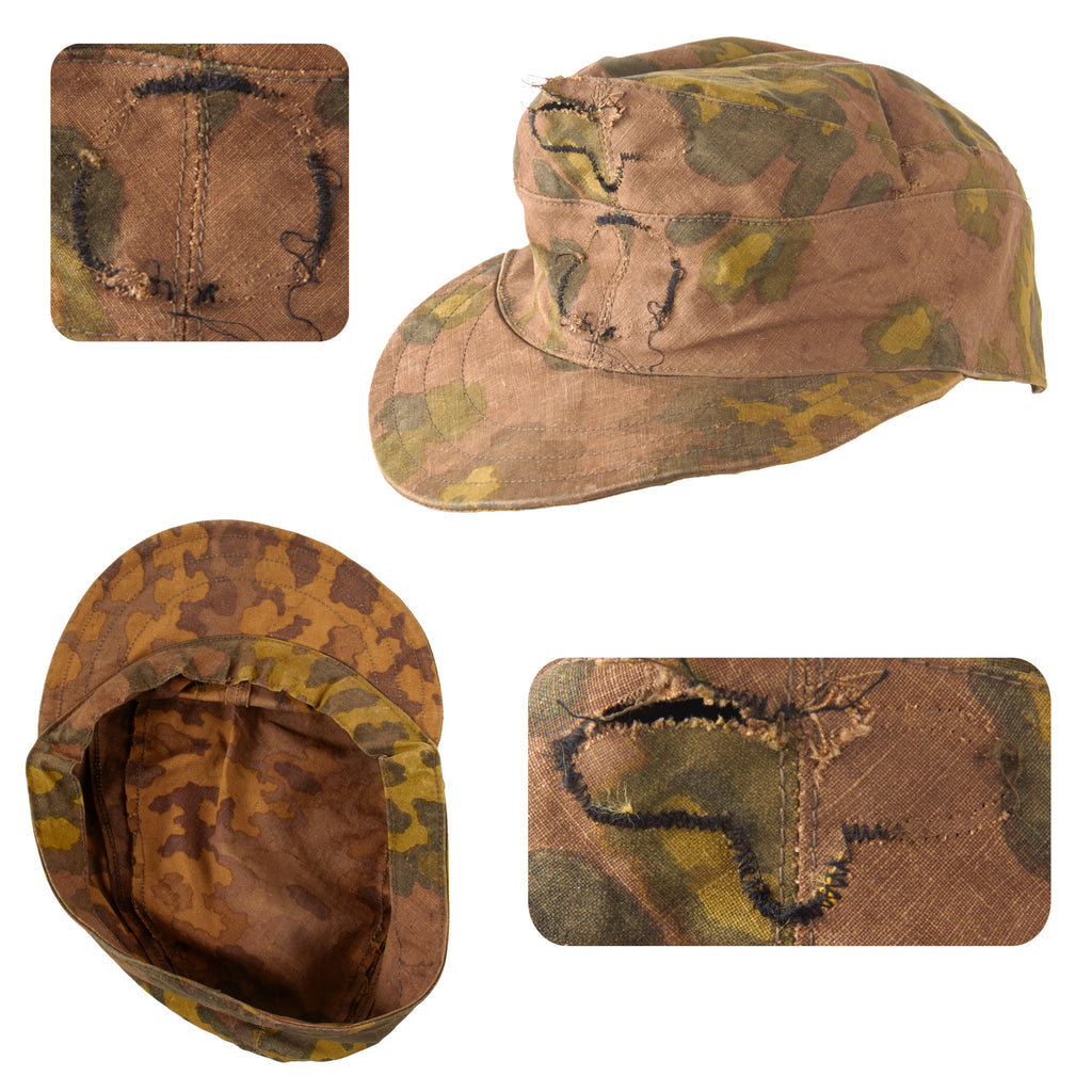 Original German Post War Assembled Reversible Waffen SS Field-Made Cap Made from WWII Issue Eichenlaubmuster Oak Pattern Camouflage Original Items