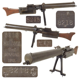 Original German WWI Maxim MG 08/15 Display Machine Gun Serial 8218 c by Spandau Arsenal with Steam Port Cover and Replica Bipod - dated 1918
