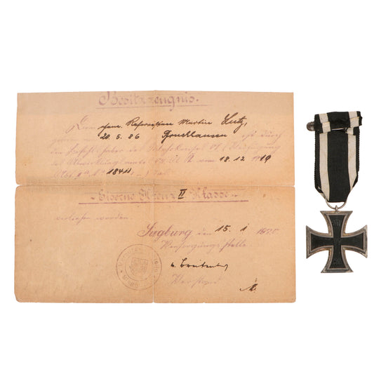 Original Imperial German WWI Prussian Iron Cross 2nd Class 1914 with Award Certificate - Martin Lutz