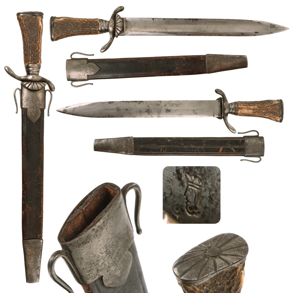 Original German Pre-WWI Stag Handle Hirschfänger Hunting Dagger by Weyersberg Kirschbaum & Cie with Scabbard Original Items