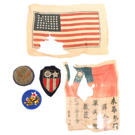 Original U.S. WWII Attributed CBI Blood Chit & Patch Grouping with Reproduction Patches - Joe J. Bogart, 14th Air Force Pilot, Distinguished Flying Cross Recipient