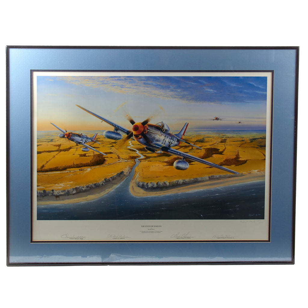 Original Signed Limited Edition Print: Framed “The Eyes of Eagles” by Michael Short Signed by Chuck Yeager, Bud Anderson, William Overstreet, & William “O’Bee” Brian - 607/1250 - 27½ x 34¼” Original Items
