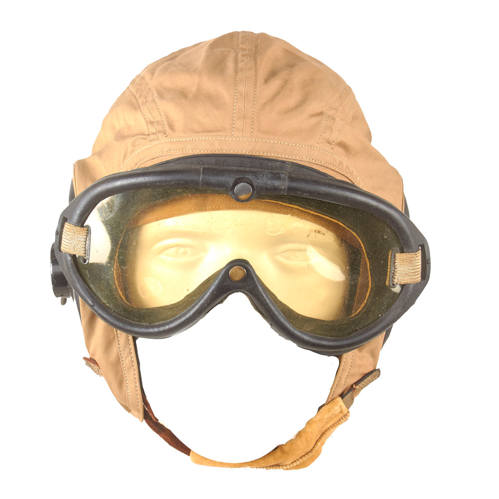 Original U.S. WWII Army Air Forces Aviator Flight Helmet Set - Polaroid B-8 Goggles, A-14 Mask, & AN-H-15 Helmet Original Items