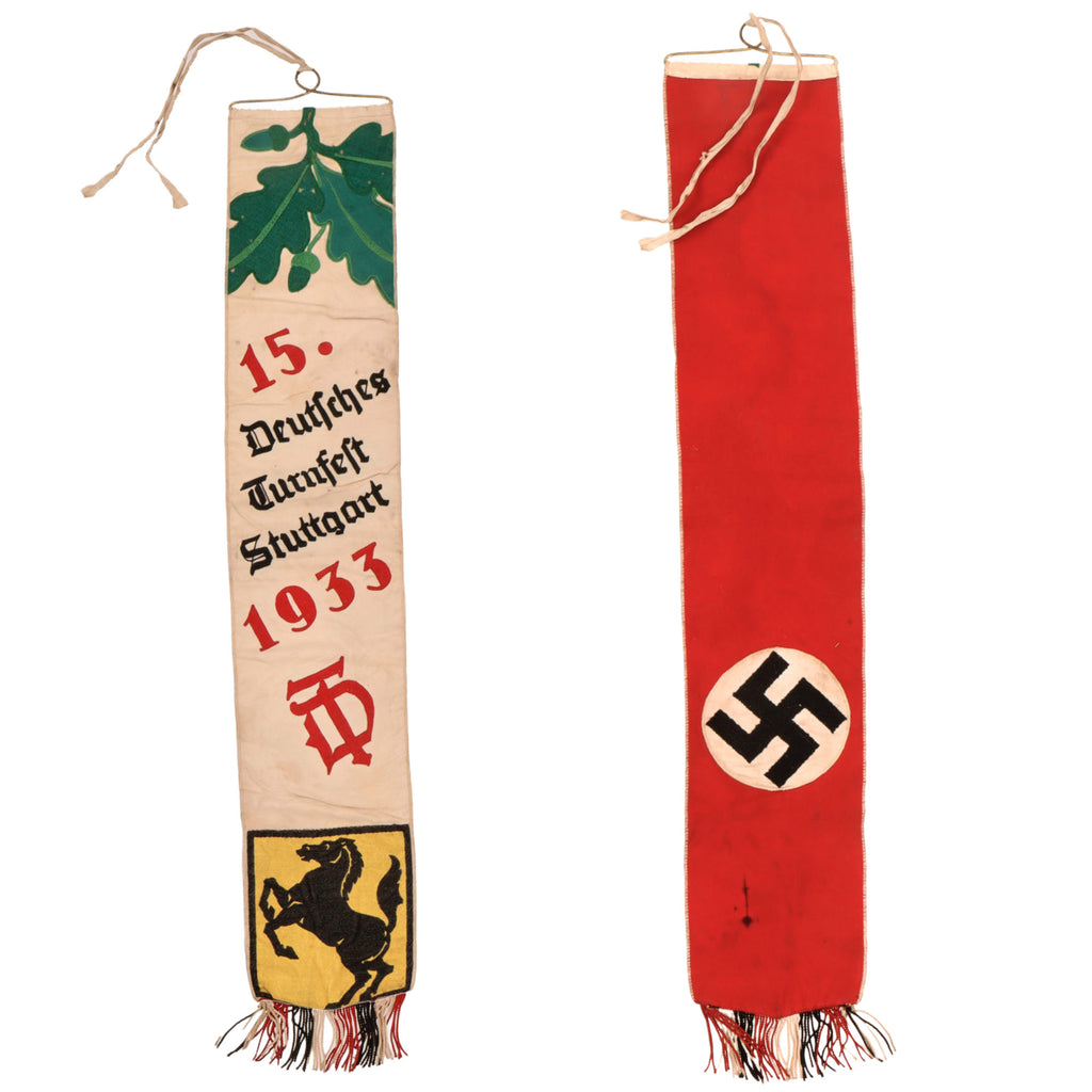 Original German Pre-WWII 15th German Gymnastics Festival Stuttgart 1933 Embroidered Double-Sided Banner, 26 1/2" x 5" Original Items