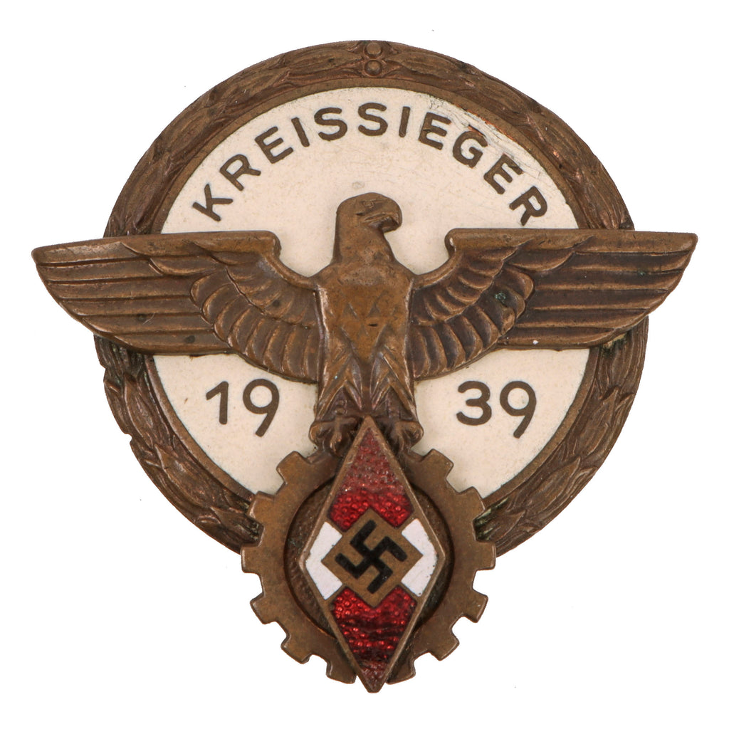 Original German WWII HJ / DAF 1939 Kreis Level National Trade Competition Badge by Hermann Aurich of Dresden, Kreissieger