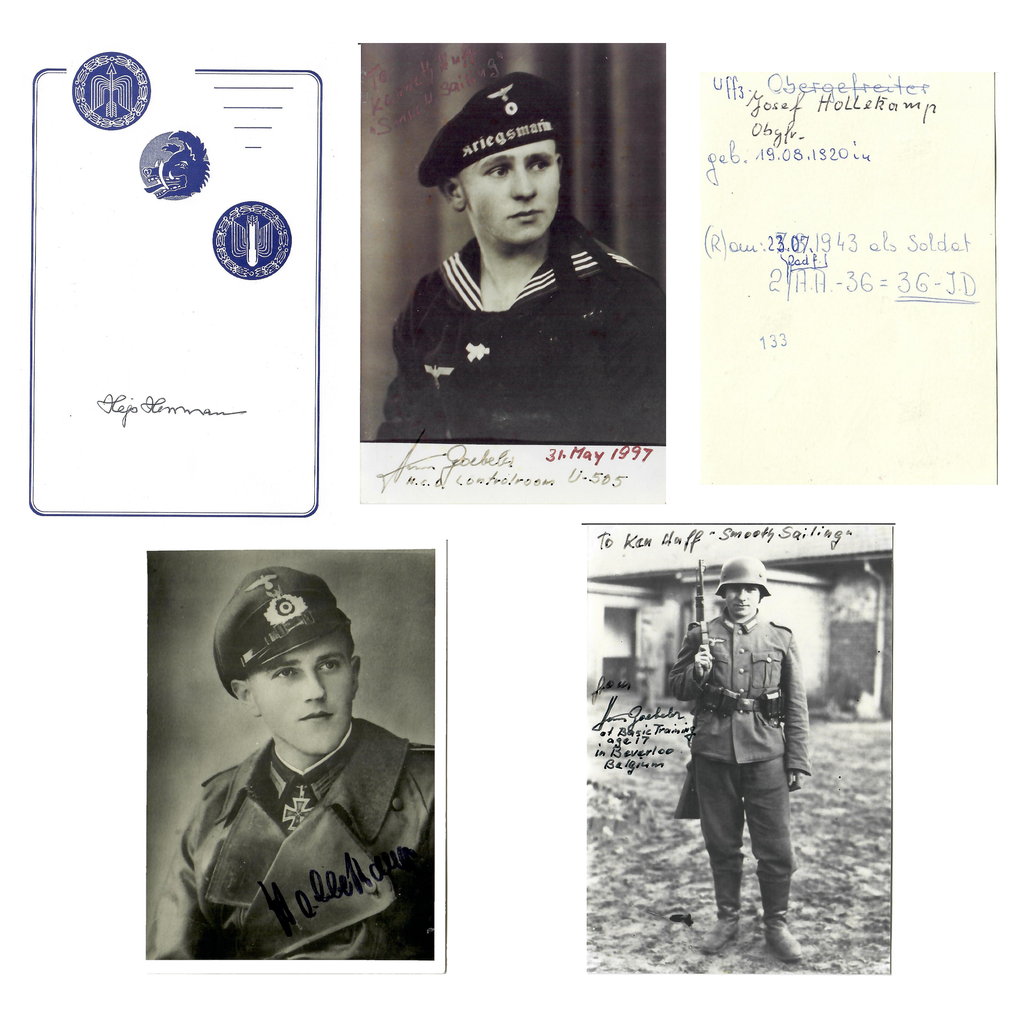 Original German WWII Veteran Signed Photograph & Autograph Lot with Knight’s Cross Recipient Josef Hollekamp, U-505 Crewman Hans Goebeler & Sepp Hermann – 4 Pieces Original Items