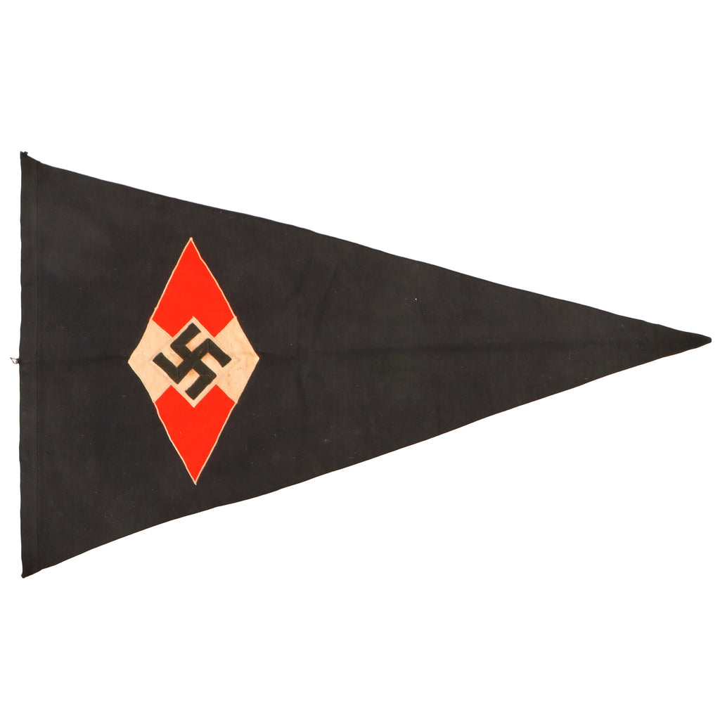 Original German WWII Pre-1936 BDM League of German Girls Single Sided Wimpel Pennant Flag with HJ Diamond Insignia, 17" x 28" Original Items