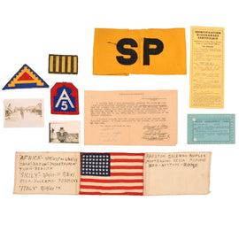 Original U.S. WWII 540th Engineer Combat Regiment / 2832nd Engineer Combat Battalion Invasion Group with Theater-Inscribed American Flag Armband, Shore Patrol Armband, Patches & Ephemera - Arthur J. Honbarger