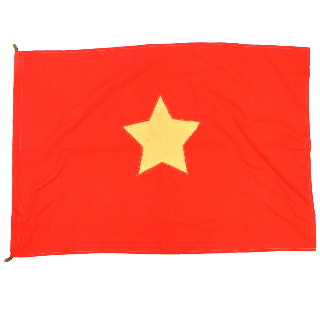 Original North Vietnamese Vietnam War Era Handmade National Flag with Shoelace Hanging Loops - Reported U.S. Bringback - 29 x 42 Inches Original Items