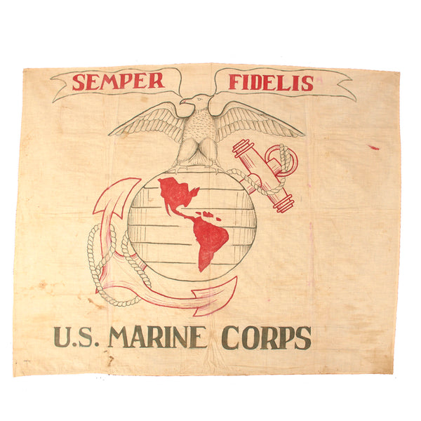 Original U.S. WWII Era USMC Hand-Drawn Marine Corps EGA Banner Flag ...