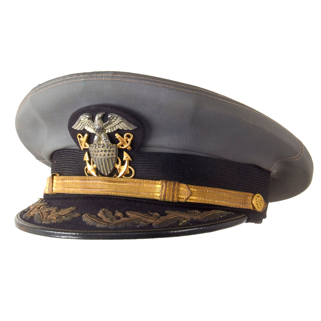 Original U.S. WWII Naval Admiral Officer Gray Combination Visor Cap Original Items