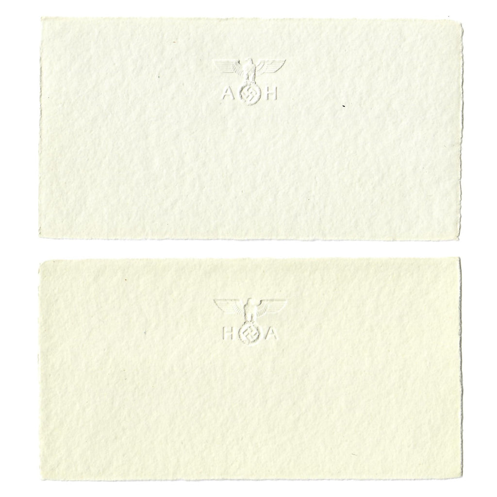 Original German WWII Der Führer Adolf Stationery 5 5/8" x 3" Deckle Edge Calling Card with Raised Monogram Original Items