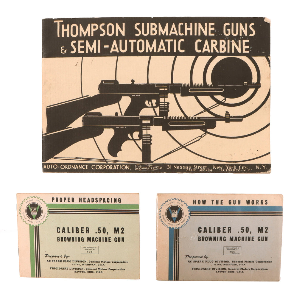 Original U.S. WWII Thompson Submarine Gun & M2 Browning .50 Cal Machine Gun Manuals - Lot of Three Original Items