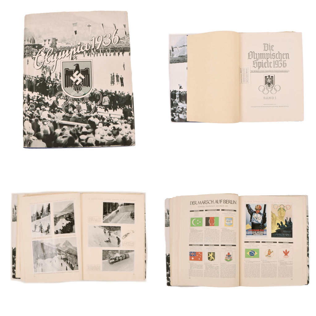 Original German Pre WWII 1936 Winter Olympics Volume 1 Cigarette Card Album with Dust Cover - All Cards and Fold-Out Present