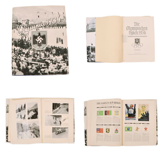 Original German Pre WWII 1936 Winter Olympics Volume 1 Cigarette Card Album with Dust Cover - All Cards and Fold-Out Present