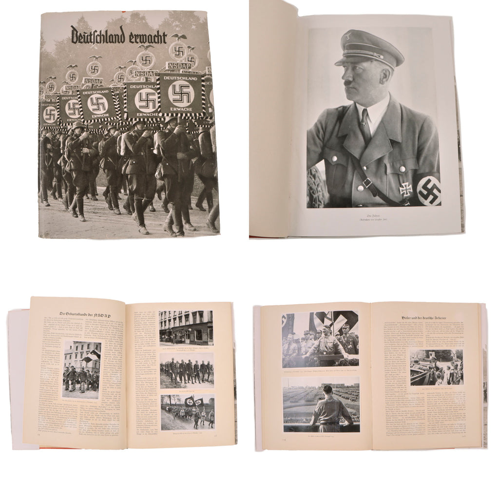 Original German WWII "Deutschland erwacht" NSDAP Cigarette Card Album - Dust Cover, Foldout Picture, and All Cards Present Original Items