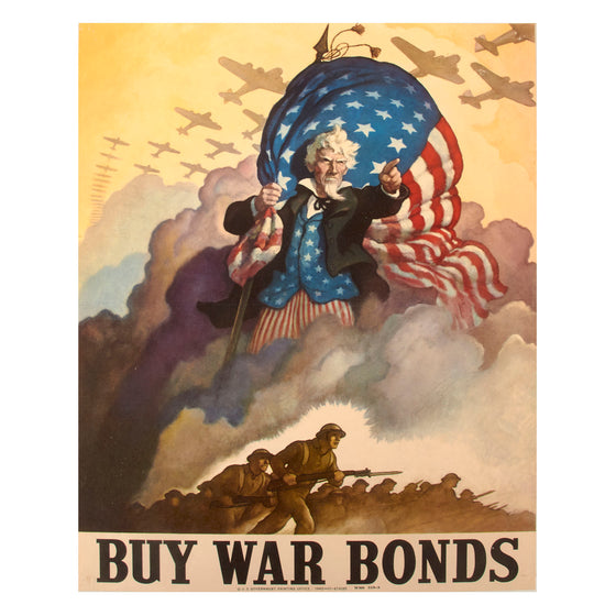 Original U.S. WWII Uncle Sam “Buy War Bonds” Propaganda Poster - Dated 1942 - 11 x 14”