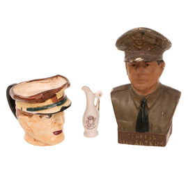 Original U.S. WWII General Douglas MacArthur Bank & Porcelain Cup Lot - Three Items Total