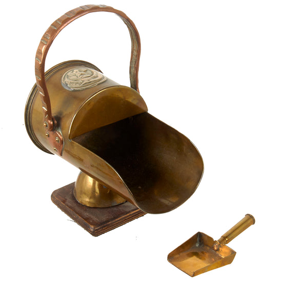 Original British WWI Trench Art Brass 18 Pounder Shell Casing Sugar Container With Ottoman Belt Buckle Emblem & Scoop Original Items