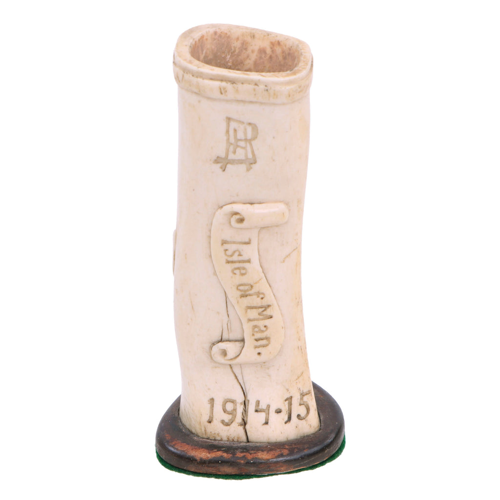 Original Imperial German WWI British Isle of Man 1914 - 15 Dated Knockaloe Internment Camp Trench Art Bone Carving on Stand Original Items