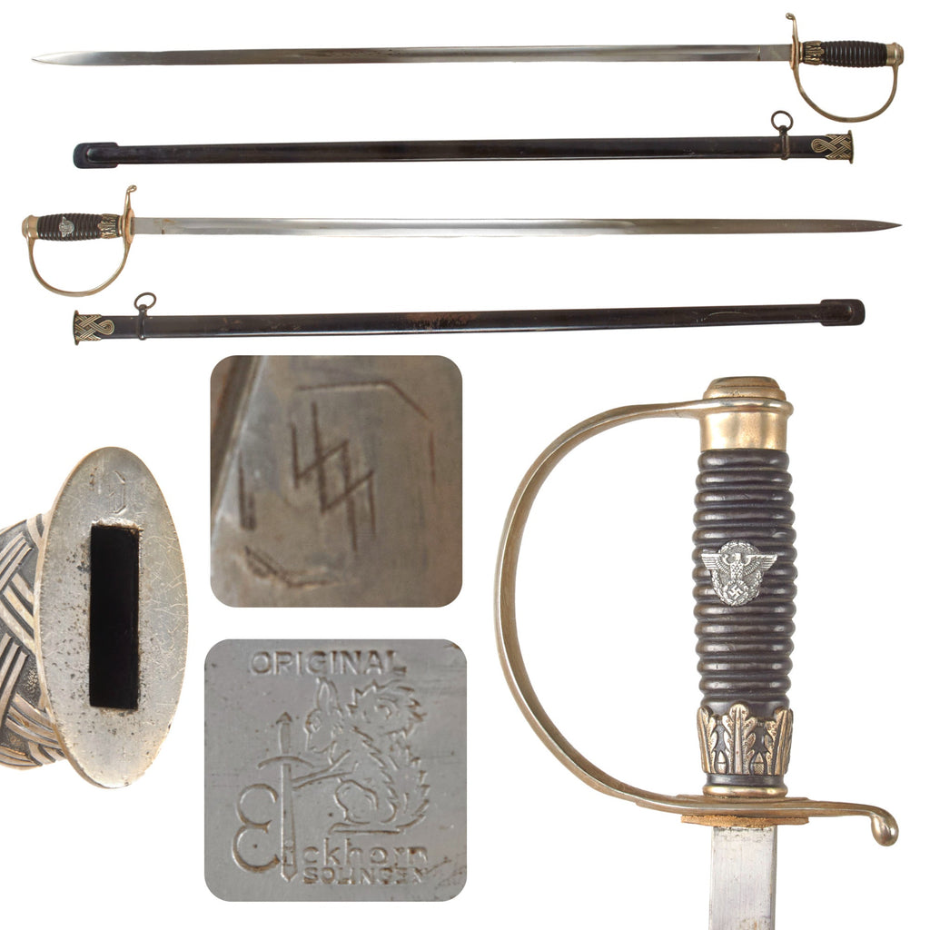 Original German WWII SS Police NCO Degen Dress Sword by Carl Eickhorn with Scabbard - SS-Kulturzeichen Markings Original Items