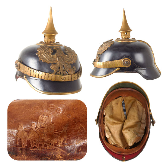 Original Imperial German WWI Prussian Infantry Officer Ersatz Model 1897 Vulcan Fibre Pickelhaube Spiked Helmet by Depaheg Patent Original Items