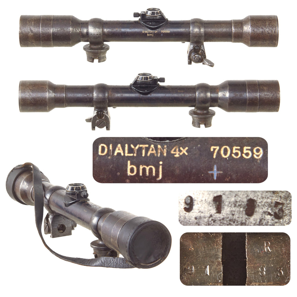 Original German WWII Dialytan x4 Sniper Scope with High Turret Mount and Leather Eye-Cups by Hensoldt & Sohne Werke A-G of Wetzlar - Serial 70559 Original Items