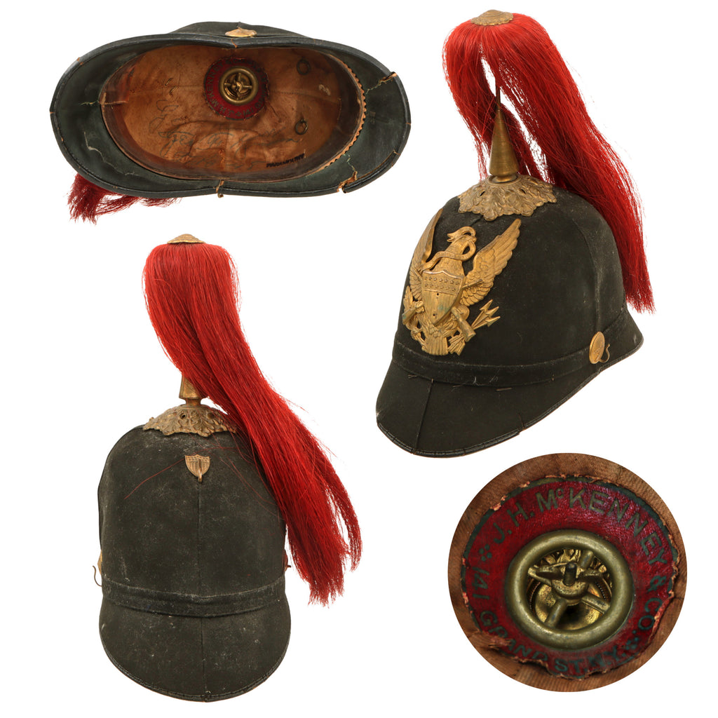 Original U.S. Indian Wars 1881 Model Infantry Regiment Dress Helmet by J.H. McKenney & Co. with Red Plume Original Items