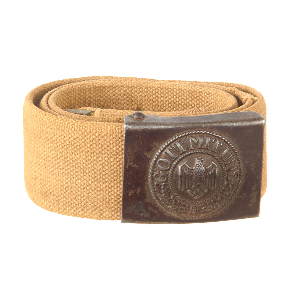 Original German WWII Rare Heer Army Tropical Afrikakorps DAK Web Belt with Steel Buckle Original Items