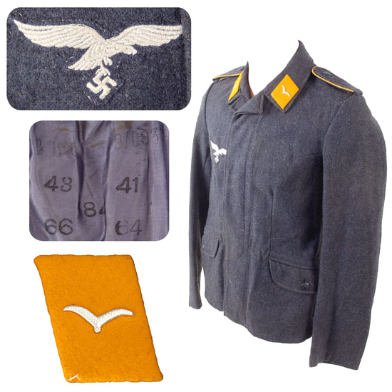 Original German WWII Luftwaffe Flight Branch Flieger Enlisted Two Pocket Fliegerbluse Tunic with RBNr. Marking Original Items