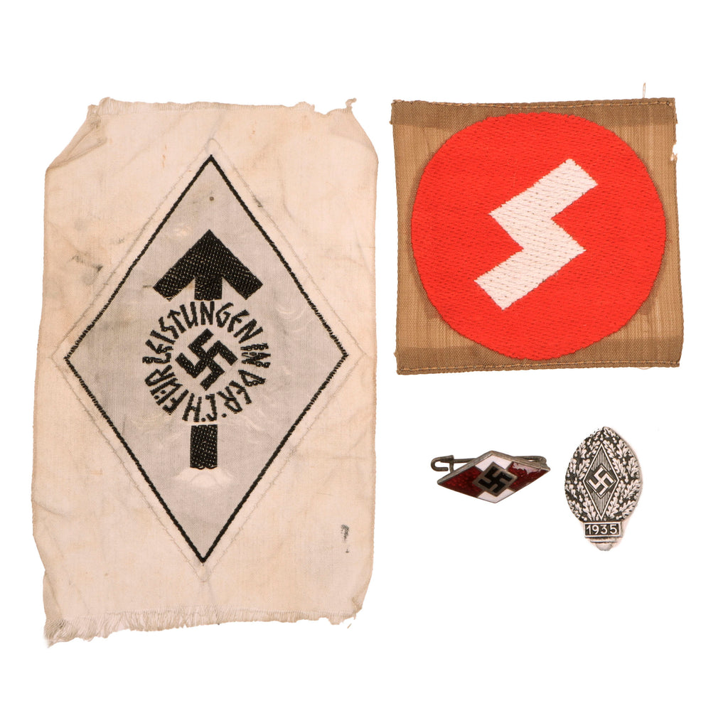 Original German WWII USGI Bring Back HJ National Youth Association Insignia Grouping - 4 Items Original Items