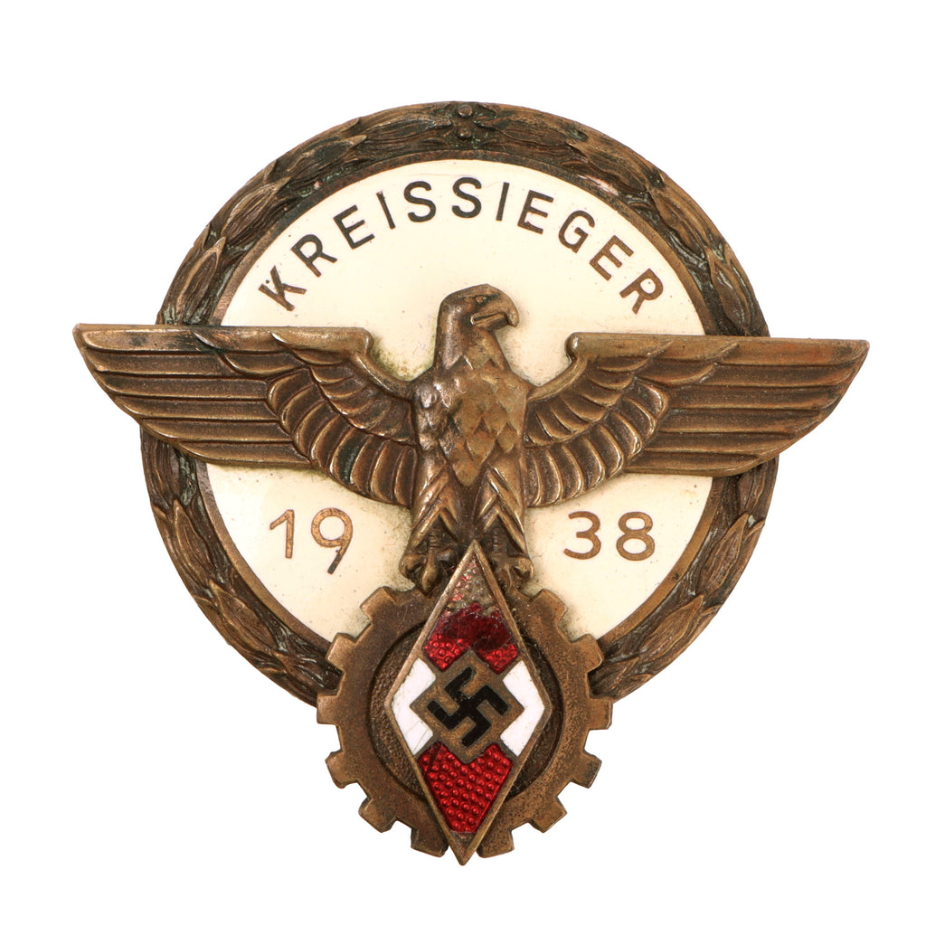 Original German WWII HJ / DAF Kreis Level National Trade Competition Badge by G. Brehmer of Markneukirchen - Kreissieger Original Items