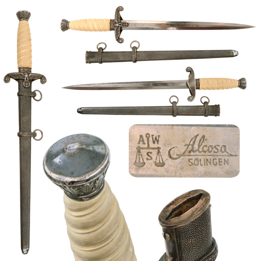 Original German WWII Army Heer Officer Dagger by Alcoso with Scabbard - circa 1940 - 1943 Original Items