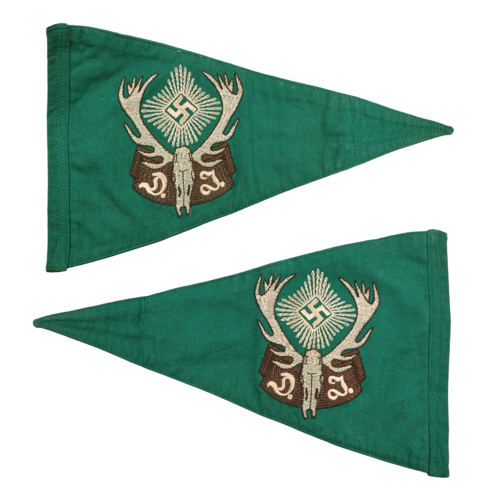 Original German WWII Deutsche Jägerschaft German Hunting Society Vehicle Staff Car Pennant Flag - 7 1/4" x 12" Original Items