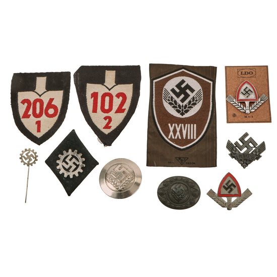 DRAFT Original German WWII Reichsarbeitsdienst RAD Labor Service Insignia Grouping Attached to Uniform Fabric (Copy) Original Items