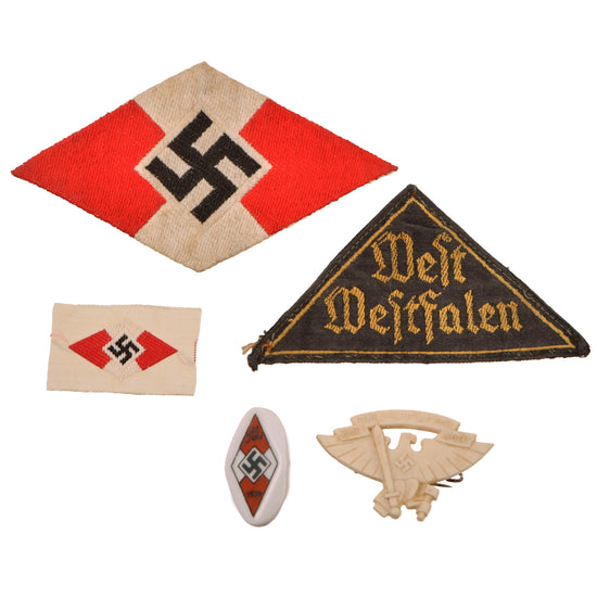 Original German WWII USGI Bring Back HJ National Youth Association Insignia Grouping - 5 Items