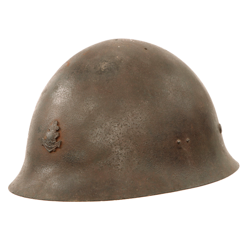 Original WWII Japanese Special Naval Landing Forces (SNLF) Helmet Shell with Metal Badge Insignia Original Items