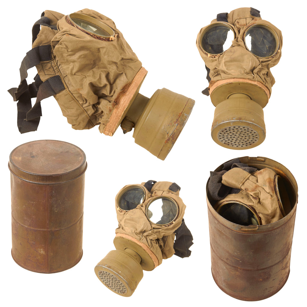 Original U.S. WWI Experimental Navy M1917 Mark I Gas Mask in Canister - Mouth Canister Type - Rare Original Items