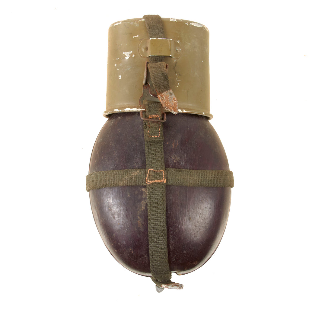 Original German WWII Afrikakorps Coconut Canteen by Ritter with Cup and Canvas Harness - Dated 1944 Original Items
