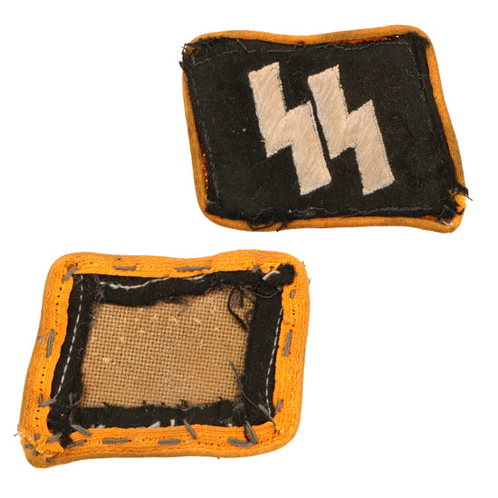 Original German WWII SS Reconnaissance EM/NCO Double Sig Rune Collar Tab Likely Removed from a Wrapper Tunic - Schutzstaffel Original Items