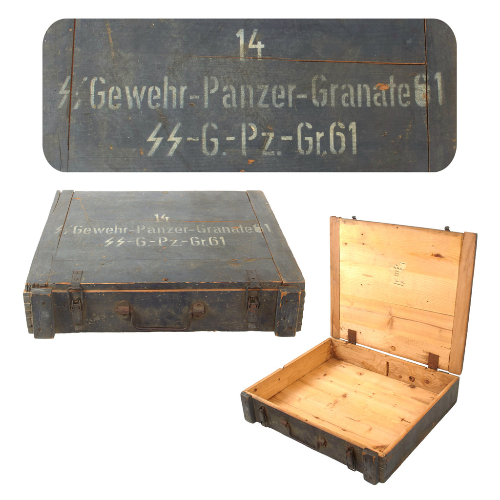 Original German WWII Gross Panzergranate 61 SS Storage Crate with Stencil Original Items